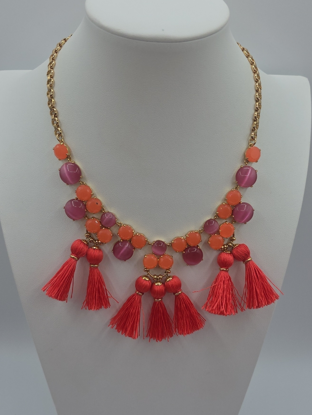 kate spade Coral-Red Tassel & Pink Stone Statement Necklace